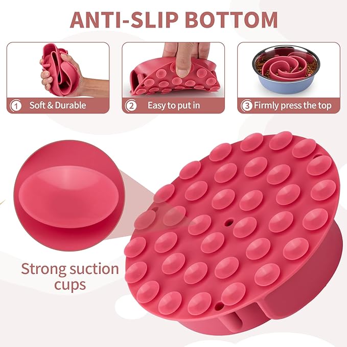 Slow Feeder Dog Bowls Insert, Animire Soft Silicone Slow Eating Dog Food Bowl for Small, Medium and Large Dogs, Compatible with Regular and Elevated Bowls