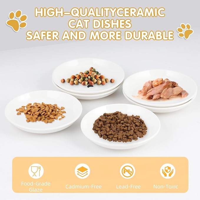 6 Pack Cat Food Bowl, Ceramic Cat Bowls, Anti Whisker Fatigue Cats Bowl Set,5.5 Inches Shallow Wide Kitten Plates for Food and Water