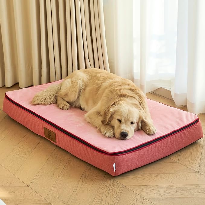 Orthopedic Memory Foam XXL Dog Bed - 6" Thick Beds for Extra Large Sized Dog - Waterproof Removable Washable Cover & Wrap-Around Zipper - Ultimate Comfort & Easy Maintenance, Pink