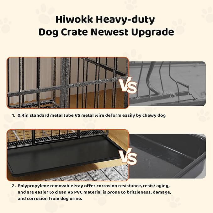 Heavy Duty Dog Crate 48 Inch, Indestructible Dog Crate with Removable Tray, Escape Proof & High Anxiety Dog Kennel Indoor, Metal Dog Cage with Wheels for Large Dogs, XL XXL XXXL
