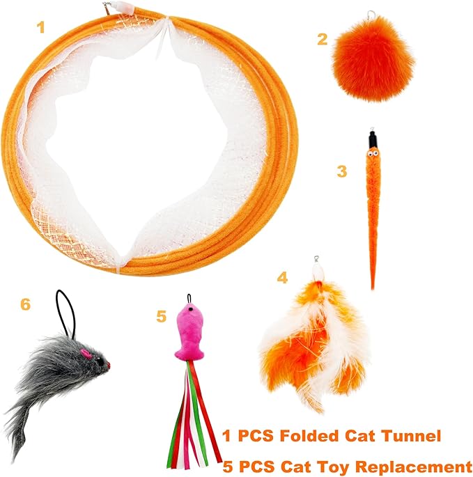 Self Play Cat Hunting Spiral Tunnel Toy, Folded Cat Spring Tunnel Toys for Indoor Cats (Orange)
