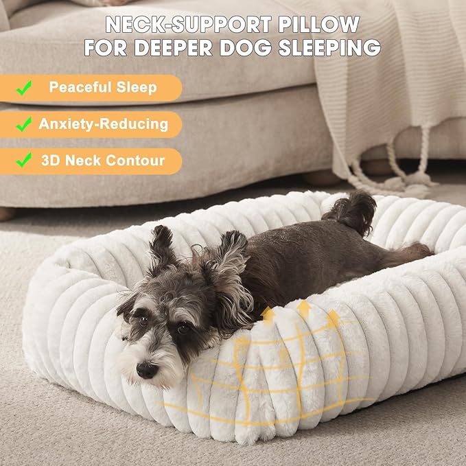 FURTIME Dog Bed for Small Dogs, Washable Orthopedic Dog Bed with Removable Cover, Rectangle Soft Calming Sleeping Puppy Bed Durable Pet Cuddler with Anti-Slip Bottom, Cream, S (20"x19"x6")