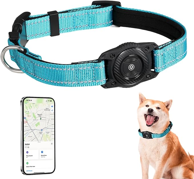 Tracking Collar for Dogs Waterproof Adjustable Air Tag Dog Collar Holder, Comfortable Dog Collars for Small Medium Large Dogs (SkyBlue, M)