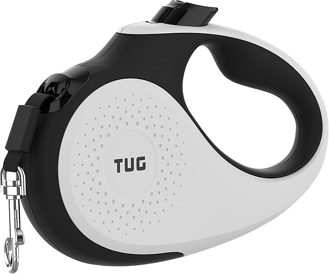TUG XL 360° Tangle-Free Retractable Dog Leash with Anti-Slip Handle | 26 ft Strong Nylon Tape | One-Handed Brake, Pause, Lock (Extra Large, White)