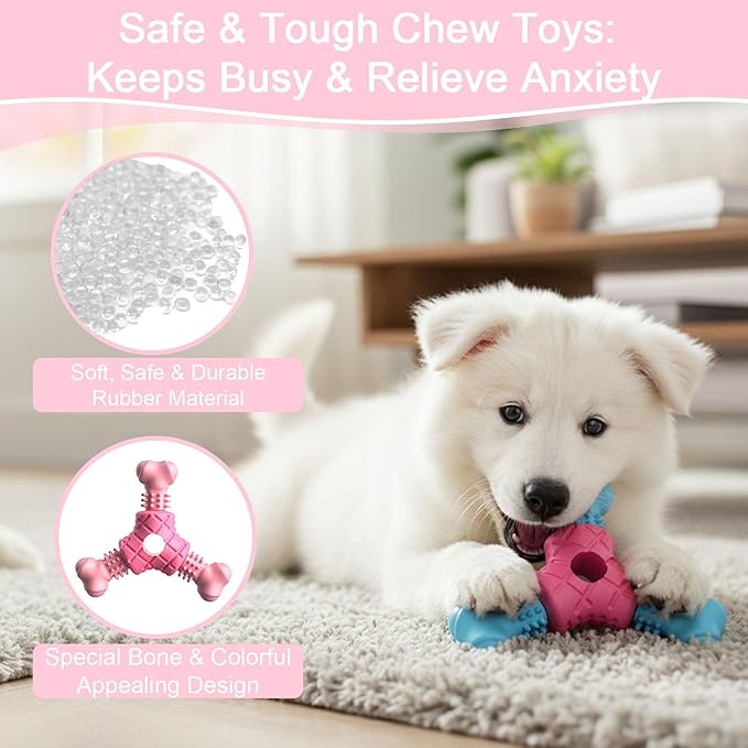 Puppy Chew Toys for Teething, Indestructible Dog Chew Toys for Aggressive Chewers - Small & Medium Breeds, Rubber Dog Bone Toy, Tough Puppy Toys to Keep Them Busy and Relieve Anxiety