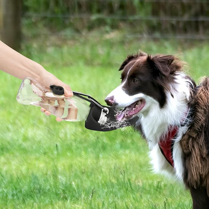 Dog Water Bottle, Portable Pet Water Dispenser Feeder Leak Proof with Drinking Cup Dish Bowl for Outdoor Walking, Hiking, Travel, 20OZ Water Bottle Fit for Small to Large Dogs and Cats Black