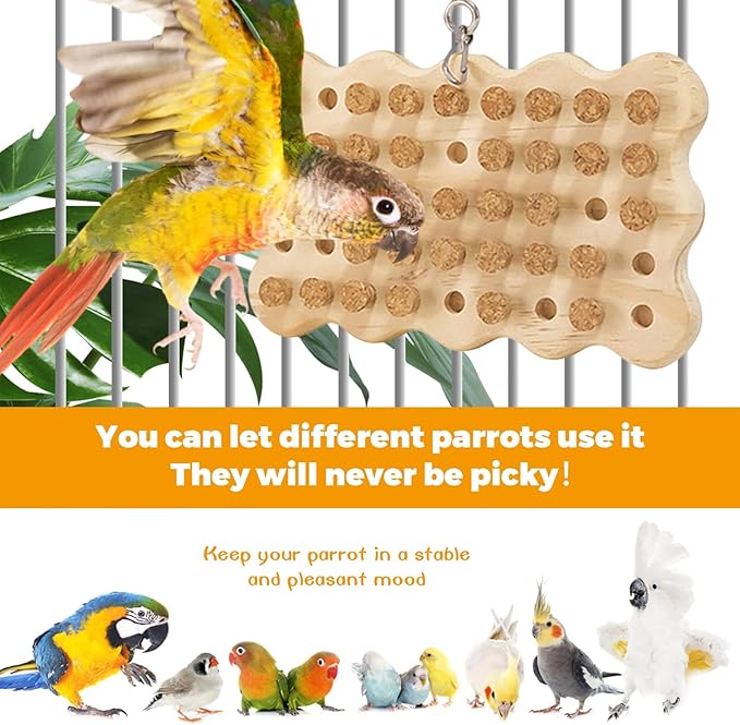 Wooden Bird Chew Toy, Parrot Biting Toys, Foraging Training, Relieve Boredom & Anxiety, Bird Cage Accessories, for Small Parakeets, Conures, Macaws, Budgies, Finches, JPD D