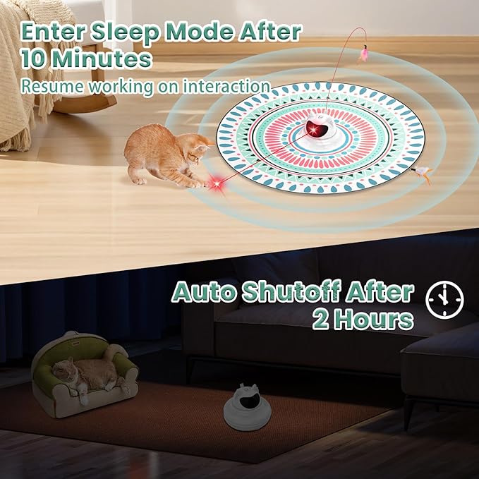 3 in 1 Automatic Interactive Cat Toy, Cat Laser Pointer Toy with Random Trajectory, Hide and Seek Moving Feather, Rechargeable Electronic Teaser Wand for Bored Indoor Cats