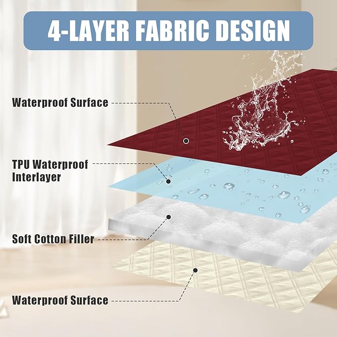 Smiry Waterproof Dog Bed Cover Pet Blanket, Soft Washable Dog Blanket for Furniture Bed Couch Sofa Reversible, Checkered (68"x82", Wine Red/Beige)