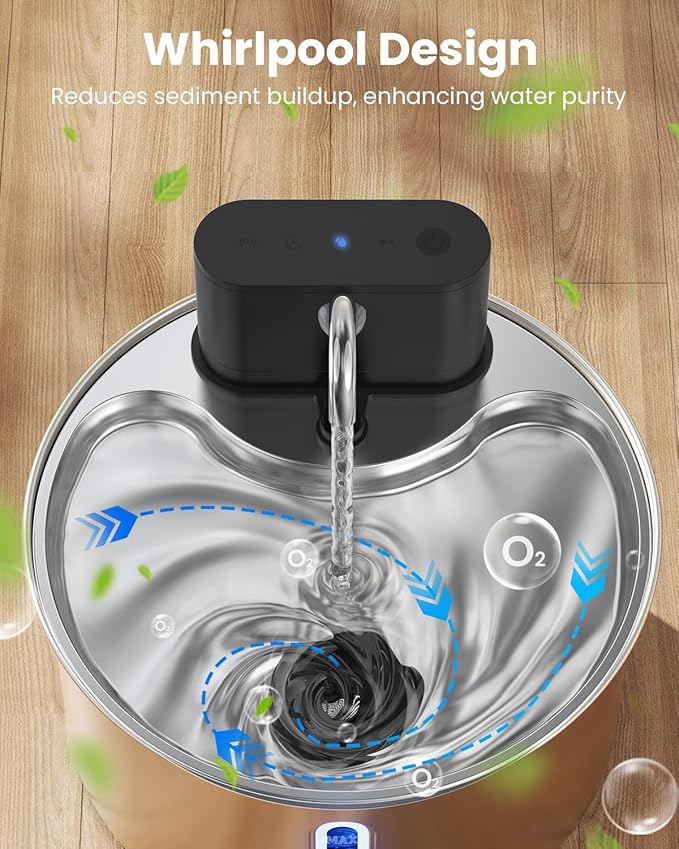 Cat Water Fountain Wireless Stainless Steel with Sensor 3.5L/118oz Battery Operated Rechargeable Automatic Water Dispenser Quiet Pump for Drinking Indoor, Easy Clean for Cats Dogs Pets