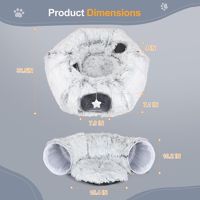 Cat Tunnel Bed for Indoor Cats - Christmas Tree Skirts Washable Warm Soft Indoor Cat Donut Tunnel, Multifunctional Cat Interactive Playground Toys for Felines Pet Christmas Decoration