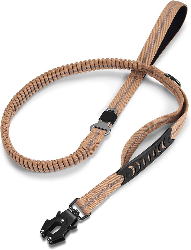 Dog Leashes for Medium Large Dogs Heavy Duty, 4-6FT Shock Absorbing No Pull Dog Leash with Advanced Easy Metal Clip, 2 Comfortable Padded Handles (Coyote Brown)