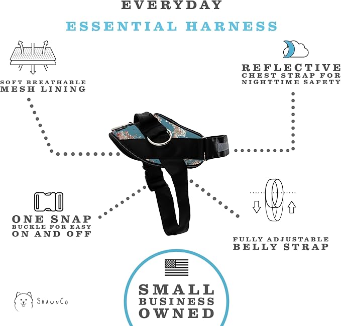 ShawnCo Essential Dog Harness, No-Pull Pet Vest with 3 Leash Clips, No Choke, Reflective, Adjustable and Padded, for Easy Walking and Training for Small, Medium and Large Dogs (Freckle's Garden, M)