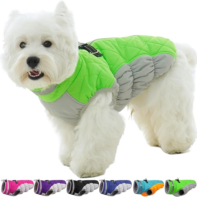 Warm Dog Coats for Medium Dogs, Waterproof Dog Jacket with Harness Built in, Zipper Clousure, Fleece Lining for Cold Weather Outdoor Walks, Snowsuit for Schnauzer, Boston Terrier, Pug - M