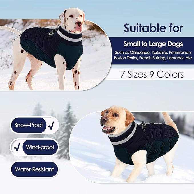 AOFITEE Dog Coat, Warm Dog Winter Coat for Large Dogs, Reflective Turtleneck Dogs Jacket with Harness Built in, Waterproof Windproof Pet Puffer Jacket Fleece Vest for Cold Weather, Navy XXXL