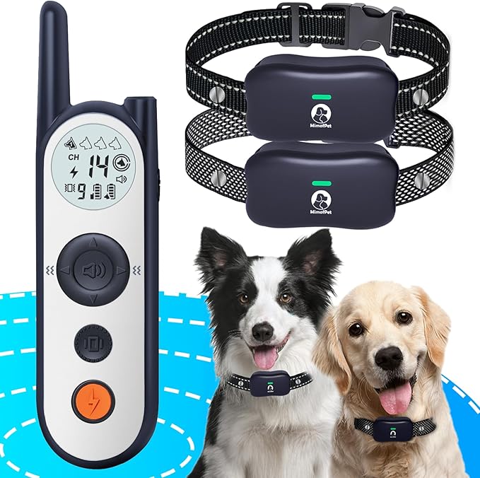 MIMOFPET Wireless Dog Fence for 2 Dogs - 25FT to 3500FT Electric Fence,185 Days Standby Time Training Collar,Pet Containment System with 3 Training Mode,Flash Light and Waterproof