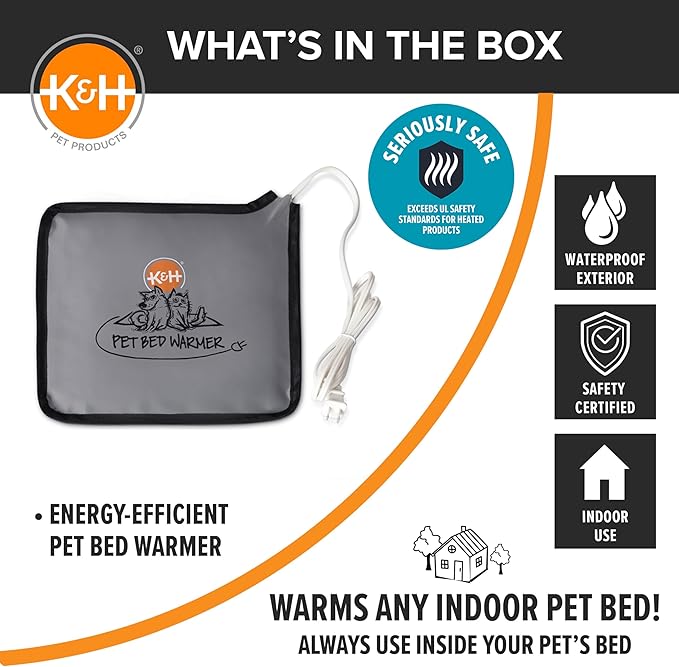 K&H Pet Products Pet Bed Warmer, Turn Any Pet Bed Into a Heated Cat or Dog Bed, Waterproof Indoor Heated Warming Pad Insert, Automatic Temperature, Safety Listed - Small 10.25 X 9.25in Gray