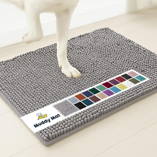 Muddy Mat® Original Dog Door Mat for Muddy Paws, Super Absorbent Microfiber, Non-Slip Washable Pet Rug, Quick Dry Chenille Entryway Carpet, Machine Washable Indoor Outdoor mat, Grey 24"x35