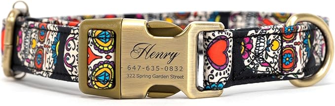 Personalized Dog Collar with Name and Phone Number Engraved,Adjustable Custom Puppy Collar,Organic Cotton Pet Collar for Small Medium Large Boy Girl Dogs