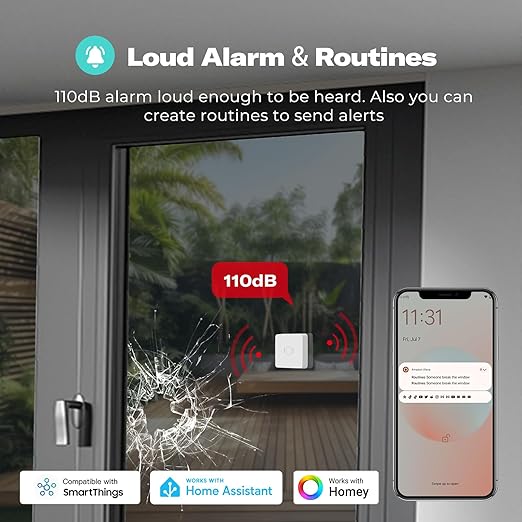 THIRDREALITY Zigbee Vibration Sensor, 110dB Alarm, Adjustable Sensitivity, Works with Echo, SmartThings, Home Assistant
