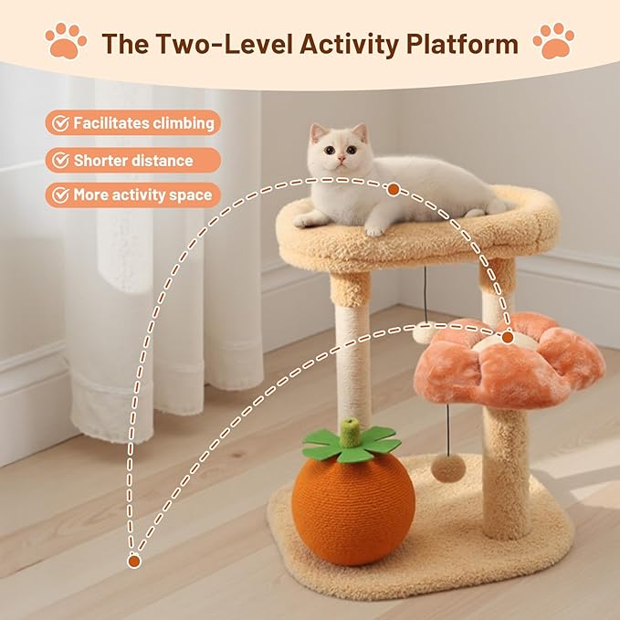 Kitten Sugarl Cat Scratching Post Sisal Scratch Post for Indoor Cat with Hanging Ball,Solid Wooden 2 Level Track,Interactive Cat Toy