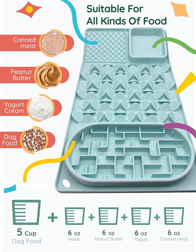 Slow Feeder Bowl for Large dog, Silicone Lick Mat & Snuffle Mat with Suction Cups - Interactive Puzzle Feeder to Slow Eating & Keep Busy, Reduce Vomiting & Relieve Boredom (21"x 11" Mint Green)