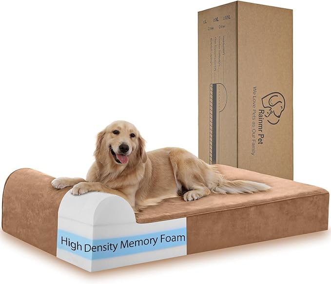 Orthopedic Dog Beds for Large Dogs, 7" Memory Foam Dog Beds with Waterproof Liner, Chew Proof Microsuede Cover, Removable and Washable, Nonskid Bottom, 60"x48"x7" XXL Khaki