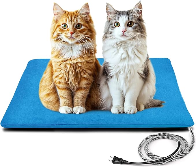 Outdoor Pet Heating Pad for Dog & Cat, Multi-Size Waterproof Heated Cat Dog Bed for Outside, Pet Heater Warmer Mat Blanket with Chew Resistant Cord for Senior Dog Cat House Whelping Box,Blue,16" x 20"