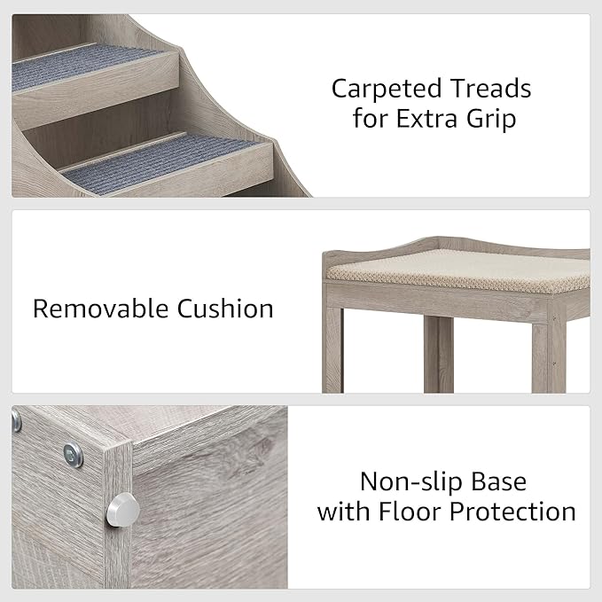 unipaws Large Pet Bunk Bed with Removable Step for Dogs and Cats, Multi-Level Bed Window Perch Seat Platform with Cushion, Indoor Use