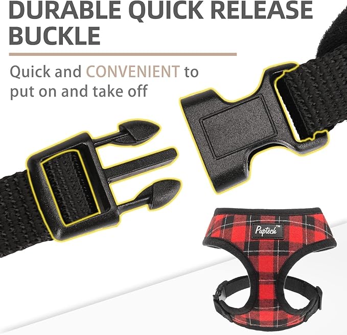 PUPTECK Soft Mesh Dog Harness and Leash Set Pet Puppy Cat Comfort Padded Vest No Pull Harnesses, Red&Black, XS