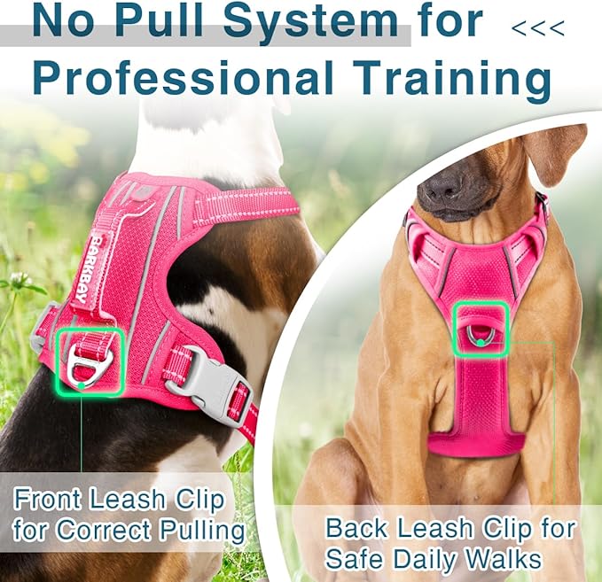BARKBAY Dog Harness No Pull with ID Tag Pocket - Heavy Duty, Reflective, Easy Control for Large Dogs(Pink,S)