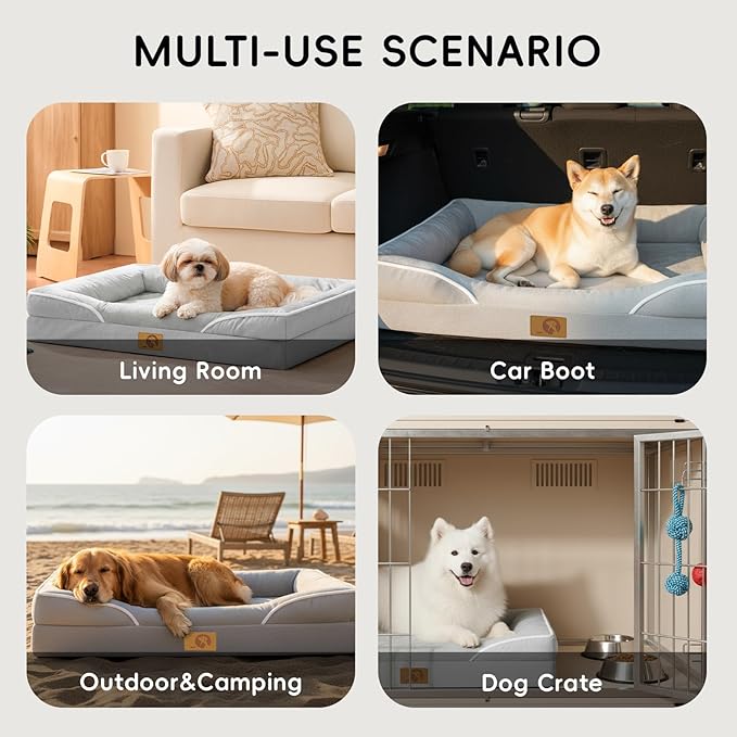 Homemate Dog Beds Large Sized Dog: 36x27 inch Orthopedic Large Dogs Bed XL Outdoor Pet Cat Bed Sofa Supplies with Toy Dogs Crate Pad Couch with Removable Washable Cover & Non-Slip Botton Light Grey