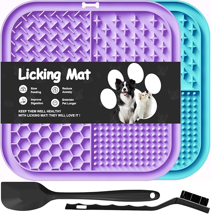 2 PCS Licking Mat for Dogs & Cats with Suction Cups, Dog Slow Feeder Lick Pat for Anxiety Relief, Dog Toys Feeding Mat for Butter Yogurt Peanut, Pets Bathing Grooming Training Mat (7.9''*7.9'')
