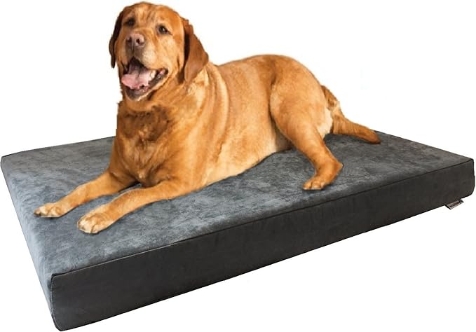Dogbed4less Waterproof Orthopedic Cooling Memory Dog Bed for Large and Extra Large Dogs, Suede Gray Color, Jumbo 55X47X4 Inches