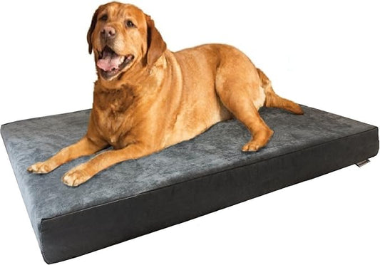 Dogbed4less Waterproof Orthopedic Cooling Memory Dog Bed for Large and Extra Large Dogs, Suede Gray Color, Jumbo 55X47X4 Inches