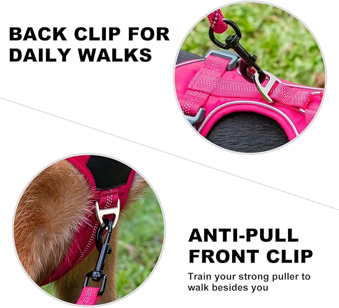 Plutus Pet No Pull Dog Harness, Release at Neck, Soft Padded, Reflective Adjustable Dog Vest Harness for Small, Medium, Large Dogs(Hot Pink, M)