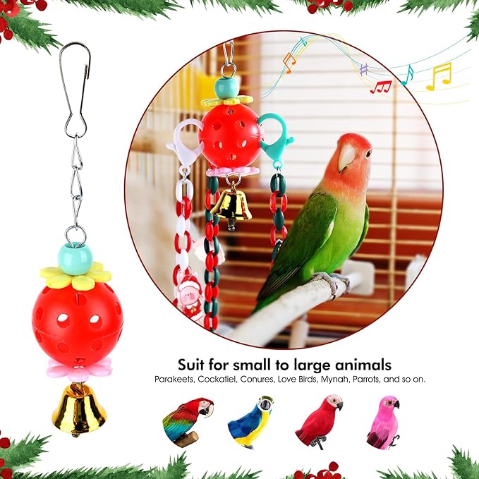 Christmas Parakeet Cockatiel Bird Toys,Plastic Chain Links Bird Cage Accessories Mix Color Hammock Swing Toy for Budgerigar, Conures, Love Birds, Finches, Mynah
