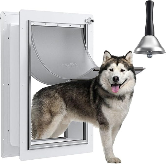 Dog Door for Wall - Steel Frame, Telescoping Tunnel & Double Food-Grade Silicone Flaps Pet Door, Large Dog Door with Secure Lock (Pets Up to 100 lbs) - Large