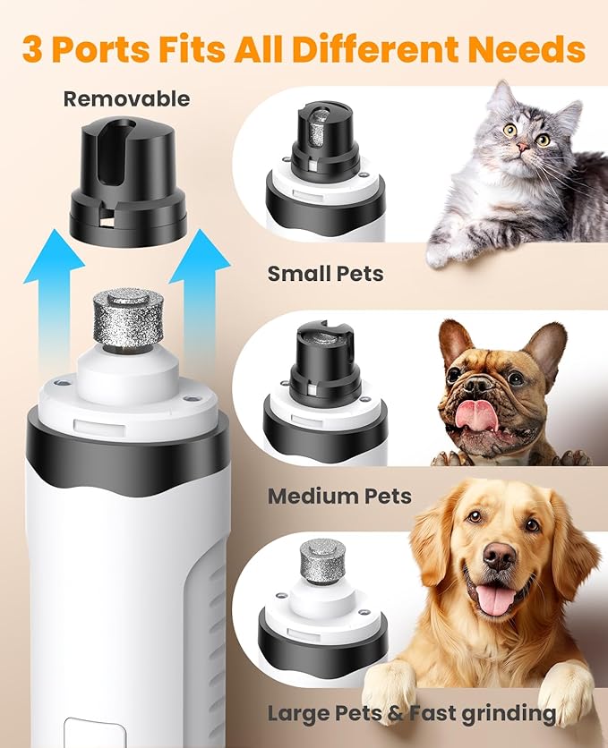 oneisall Dog Nail Grinder and Paw Trimmer Kit 3 in 1 Quiet Rechargeable Electric Pet Nail Grinder with 2 LED Lights and Cordless Dog Grooming Safe Clippers