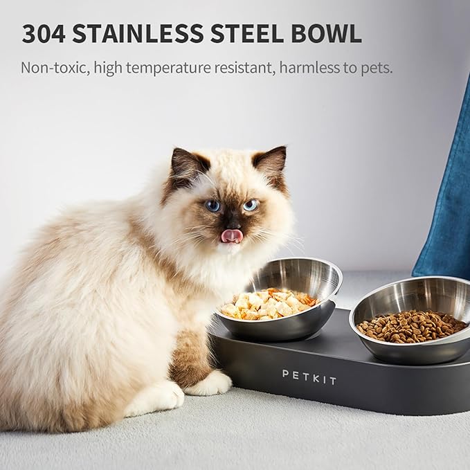 PETKIT CYBERTAIL - Stainless Steel Raised Bowl - Inclined Food and Feeding Bowls, Non-Slip, No Spill for Cats and Small Dogs