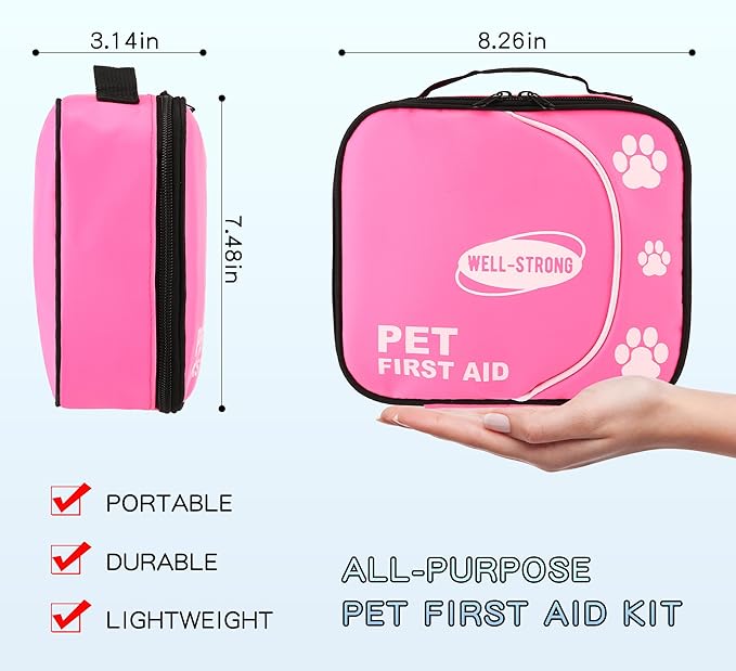 Pet First Aid Kit - Vet-Approved Survival Essentials for Dogs & Cats | Immediate Care Emergency Supplies with Trauma Pad, Tweezers & Bandages | Compact Travel Kit for Home, Camping, Car