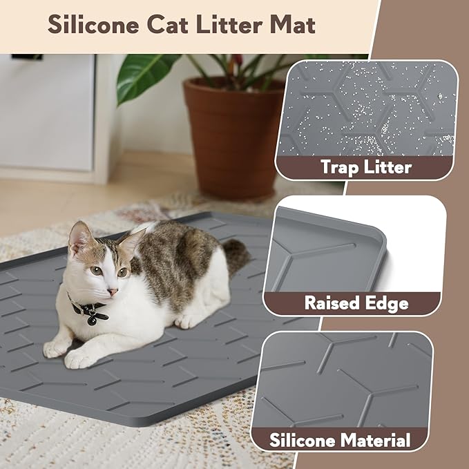 Cat Litter Mat, Large 40" X 28" Litter Catcher Rug, Waterproof Silicone Mat for Cats, Dark Gray