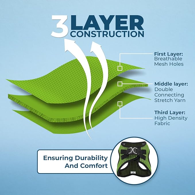 Voyager Step-in Air All Weather Mesh Harness and Reflective Dog 5 ft Leash Combo with Neoprene Handle, for Small, Medium and Large Breed Puppies by Best Pet Supplies - Lime Green (Leash Bundle), L