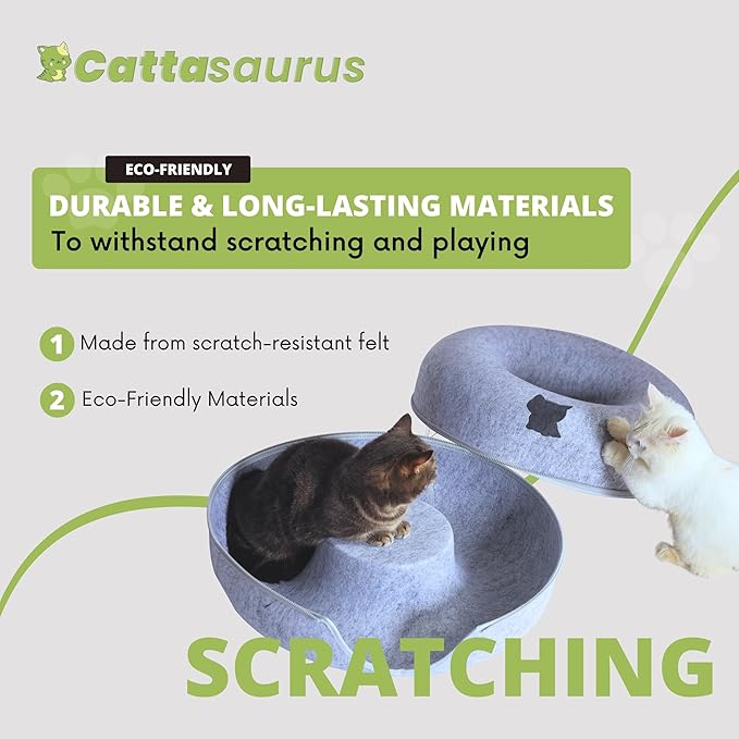 Cattasaurus Peekaboo Cat Cave Duo Jumbo Set, Extra Spacious Cat Donut for Multiple & Large Kitty 15+ lbs, Scratch Detachable Cat Beds for Indoor Cats, Washable Cat Tunnel Bed, Best Kitten Toys