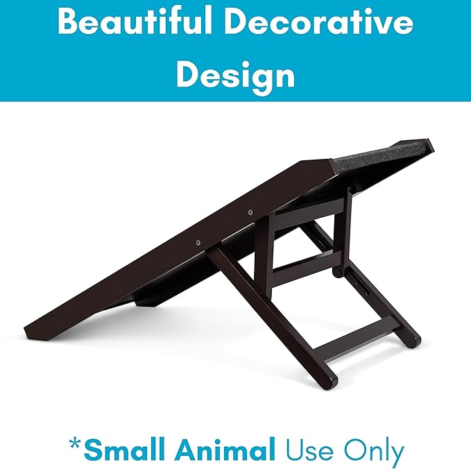 BIRDROCK HOME Adjustable Pet Ramp for Small Dogs, Cats, Puppies - Foldable Wooden Dog Ramp for Couch, Bed, Car - Indoor or Outdoor- Safe, Portable, Non-Slip Carpet - 16", Espresso