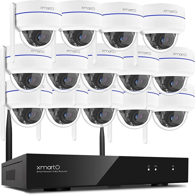 [AI Tracking Ceiling CAM] XMARTO 16CH 2K HD Metal Dome PTZ Wireless Security Camera System, 14*Automatic-Follow, 2-Way Audio and Night Vision Camera, 16CH 4K Long Range WiFi 6 Surveillance DVR NVR Kit