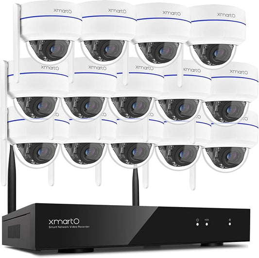 [AI Tracking Ceiling CAM] XMARTO 16CH 2K HD Metal Dome PTZ Wireless Security Camera System, 14*Automatic-Follow, 2-Way Audio and Night Vision Camera, 16CH 4K Long Range WiFi 6 Surveillance DVR NVR Kit