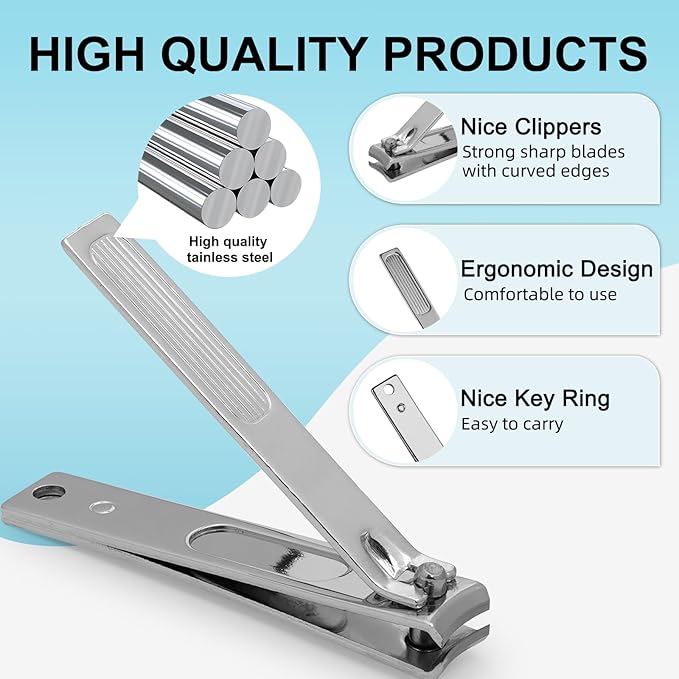 Premium Stainless Steel Nail Clippers Set - Travel Grooming Kit, 10pc Manicure/Pedicure Tools with PU Case - Unisex Gift for Men and Women(C-Grey)