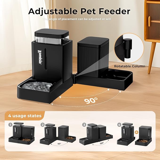 Gravity Dog Food and Water Dispenser, 2 in 1 Automatic Dog Feeder with 180 Degree Rotatable, 2 Pack Large Capacity Self Feeding for Small Dogs Puppy, Black, 1.6GALx2