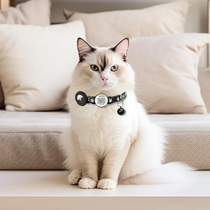 2PCS Breakaway Cat Collars AirTag Holder with Bell Cute Star &Moon Safe Kitten Collars with Pendant Glow in The Dark,Cat Collar with Smart ID tag & QR Code Reflective for GPS Boy Girl Cats (Pink)